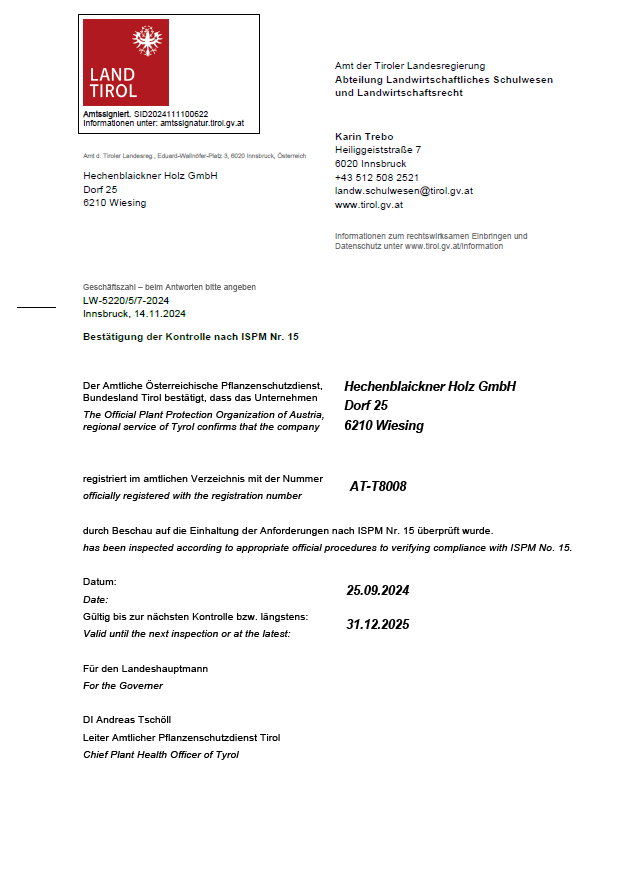 ISPM Kontrollbest&auml;tigung